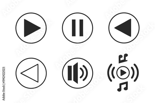 Modern media control icons set for user interface design