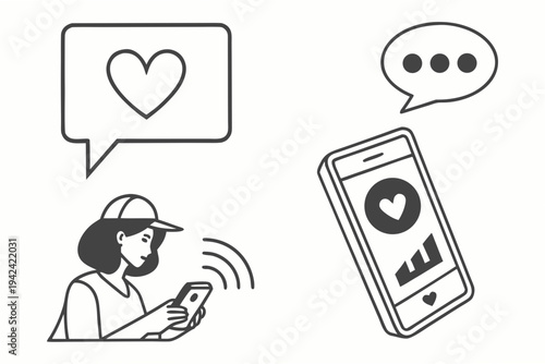 Young woman enjoying social media on smartphone with likes and comments