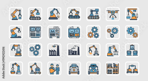 Industrial Icons Representing Manufacturing Processes.