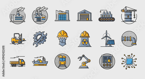Collection of Industrial Icons and Symbols.