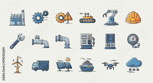 Collection of Industrial Icons and Symbols.