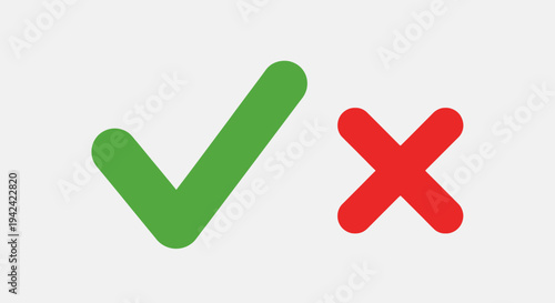 Green check mark and red x symbols on gray background isolated elements