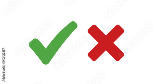 Green check mark and red x symbols on gray background isolated elements