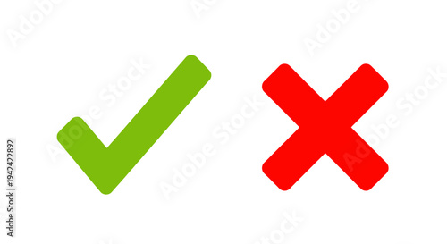 Green check mark and red x symbols on white background for choices