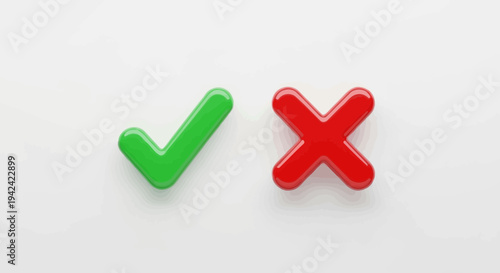 Green check mark and red x symbols on white background for choices