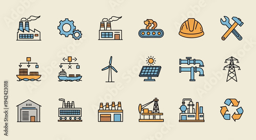 Collection of Industrial Icons and Symbols.