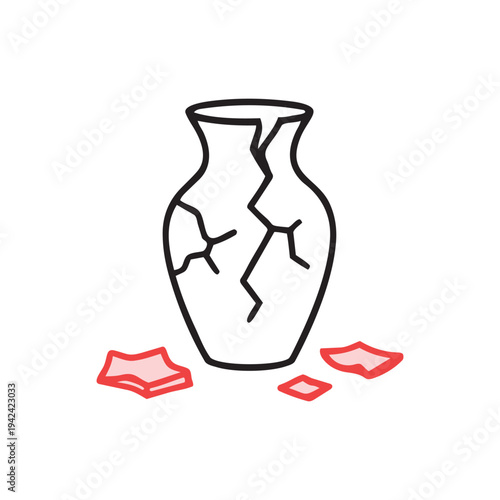 Emotional fragility broken vase line icon