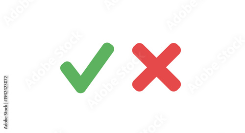 Green check mark and red x symbols on white background for choices