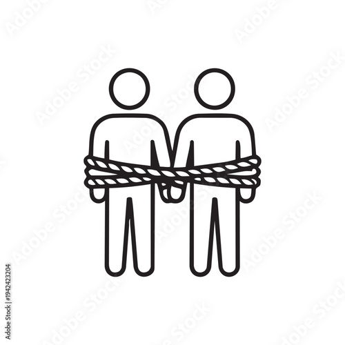 Codependency tied together line icon