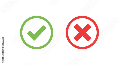 Green check mark and red x symbols on white background for choices