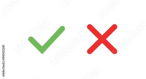 Green check mark and red x symbols on white background for choices