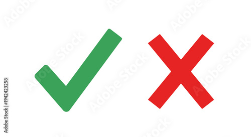 Green check mark and red x symbols on white background for choices