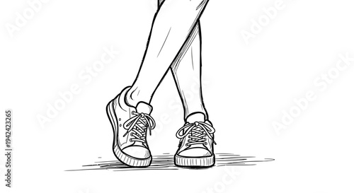Sketch of legs and sneakers from a low angle on transparent background silhouette