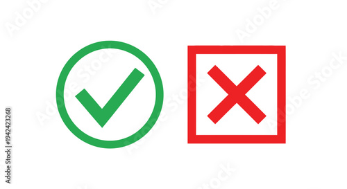 Green check mark and red x symbols on white background for choices