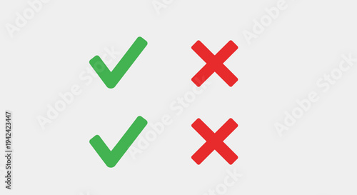 Green check marks and red cross marks on light gray background