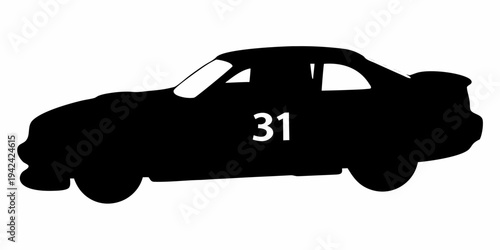 Supercar Speeding Silhouette Outline Drawing Isolated on White Background