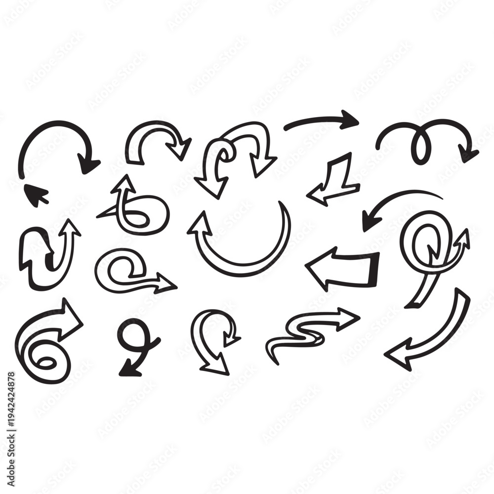 Obraz premium Collection of various black hand drawn arrows and curved shapes