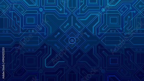 Abstract blue circuit board pattern with interconnected lines and nodes