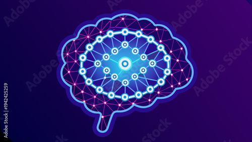 A digital brain network illustration with glowing blue connections