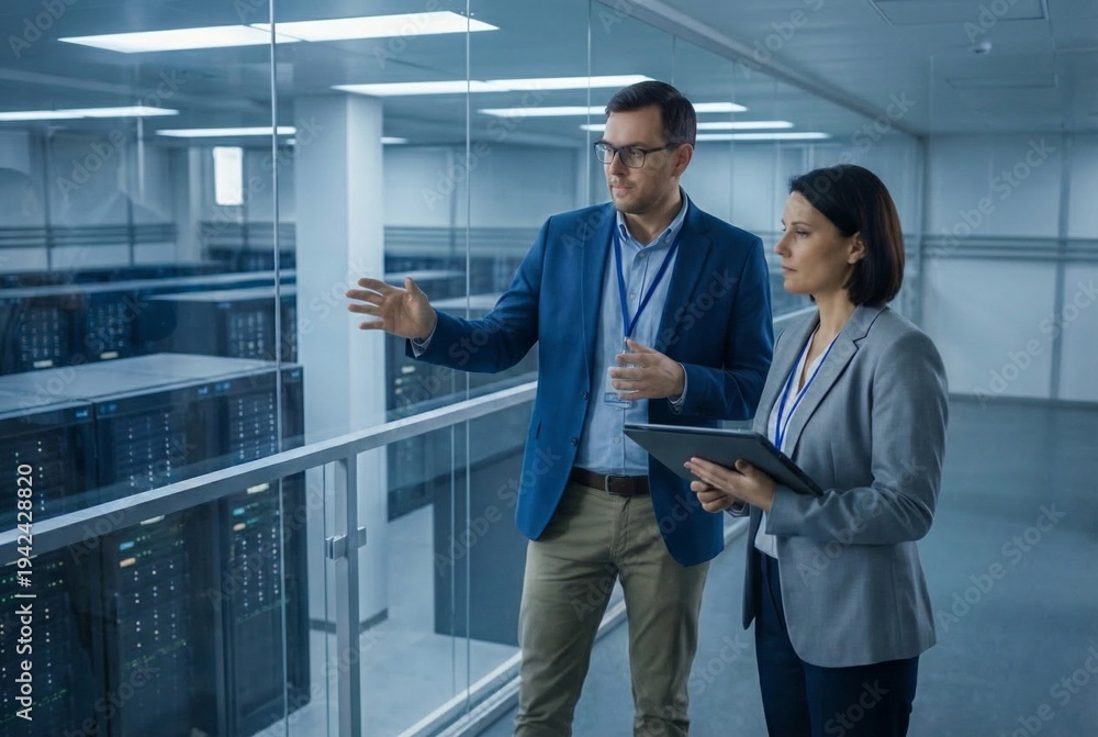 custom made wallpaper toronto digitalTwo professionals are in the modern server room and checking data