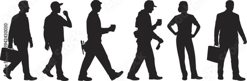 Workforce silhouettes, diverse professions, business executive, laborer, construction worker, supervisor, teamwork lifestyle, occupation illustration design