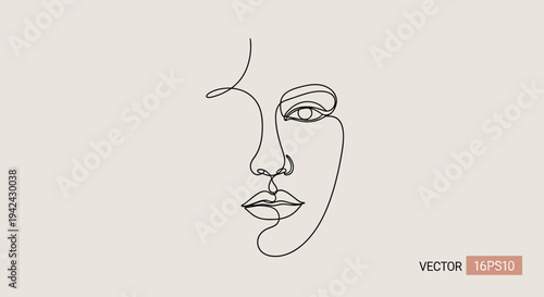 Abstract female face one continuous line drawing minimalist style