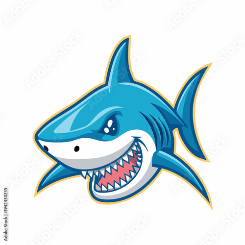 Aggressive cartoon blue shark mascot head illustration