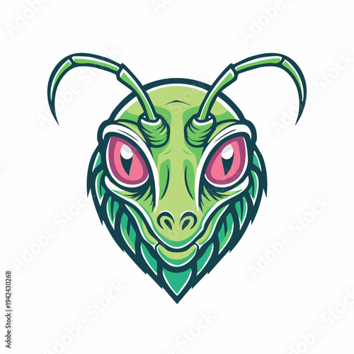 Aggressive praying mantis insect head graphic illustration mascot