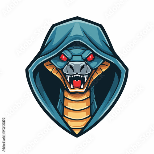 Aggressive hooded cobra snake head mascot logo illustration