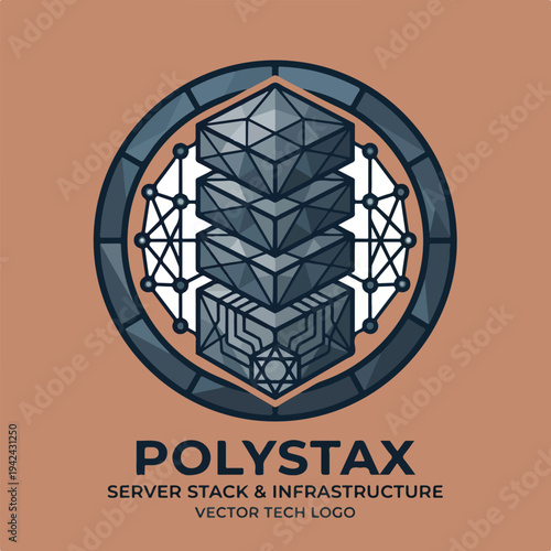 polygon server stack logo vector tech infrastructure .eps