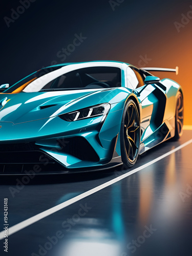 Close up of brandless sport car as an abstract backdrop. Selective focus. Abstract AI generated image.