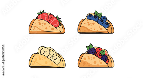Crepe with Fruit Line art clean vibrant abstract color illustration