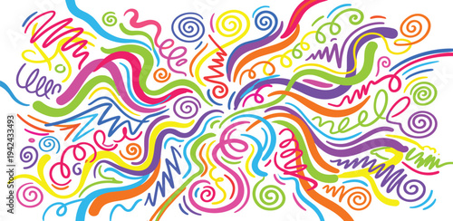 Vibrant abstract illustration of swirling patterns, shapes, and colors, symbolizing creativity, art, and imagination, viewed from a straightforward perspective.