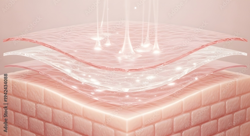 Fototapeta premium Microscopic 3d render of skin layers showing hydration serum and collagen elasticity