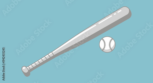 Baseball bat and ball on blue background illustration