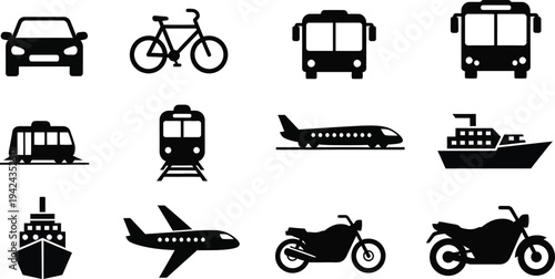 Transportation modes icons set