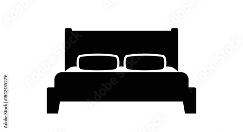 Black and white icon of a bed with two pillows
