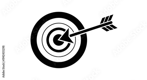 Black and white target with arrow hitting bullseye icon