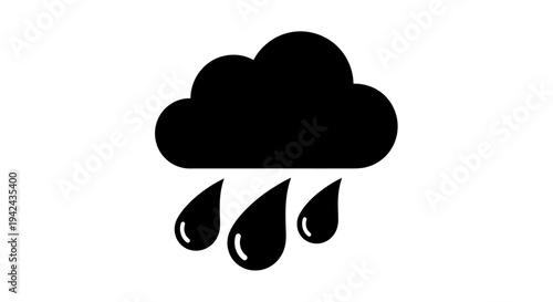 Black cloud with falling rain icon on white background