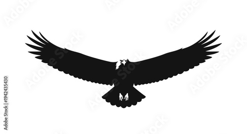 Black flying eagle silhouette with wings spread wide
