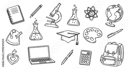 A collection of educational icons and symbols for learning and school