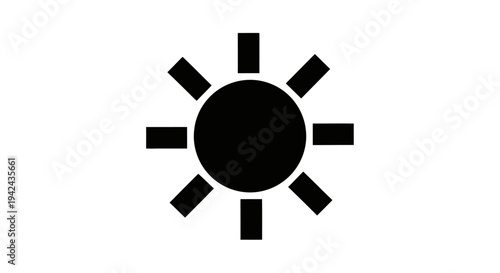 Black sun icon for brightness intensity adjustment symbol