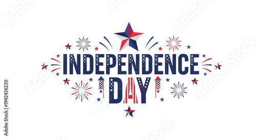Independence Day Celebration Typography with Fireworks.