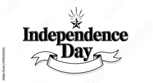 Independence Day Text with Ribbon Banner.
