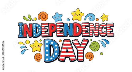 Independence Day Typography with Stars and Stripes.