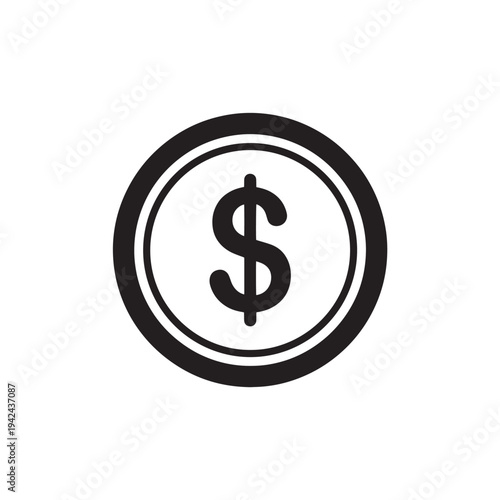 Solid Black Dollar Coin Icon, Simple Finance Investment Symbol, Isolated on White Background