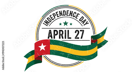 Togo Independence Day emblem with ribbon and stars.