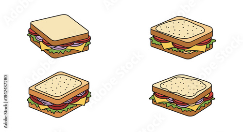 Croque Monsieur Line art dynamic abstract vibrant color vector