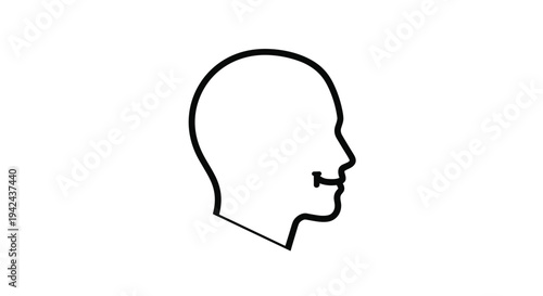 Side profile silhouette of a human head with a slight smile on a plain white background representing psychology identity and positive thinking.