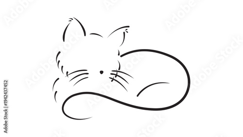 Cute black line drawing of a sleeping cat with a heart.